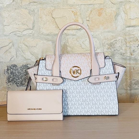 Michael Kors Carmen Medium Satchel Logo handbag&wallet NWT Authentic - Picture 1 of 12